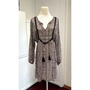 Lovestitch sheer long sleeve paisley print tunic dress sz S festival boho breezy